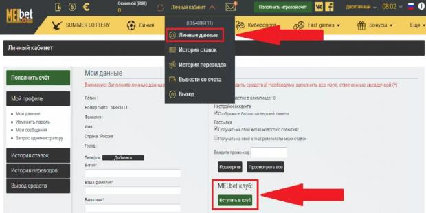 мелбет Личный кабинет