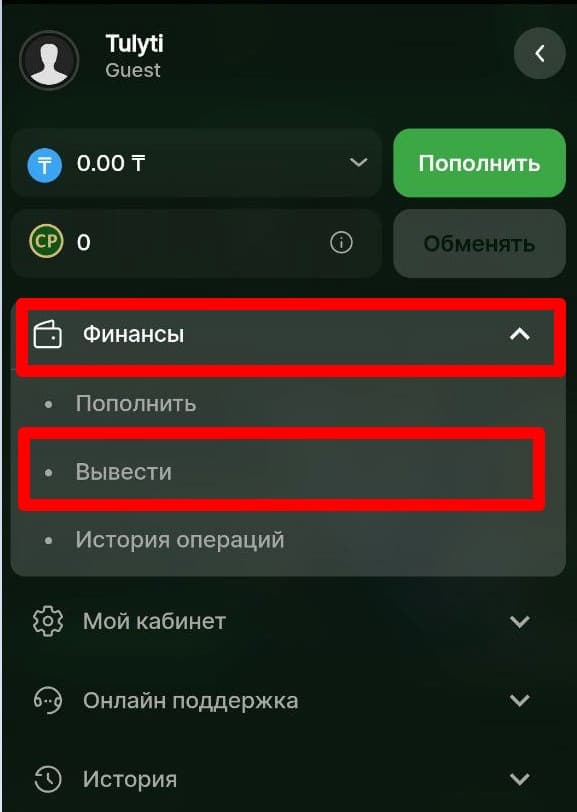 Страница с методами вывода денег