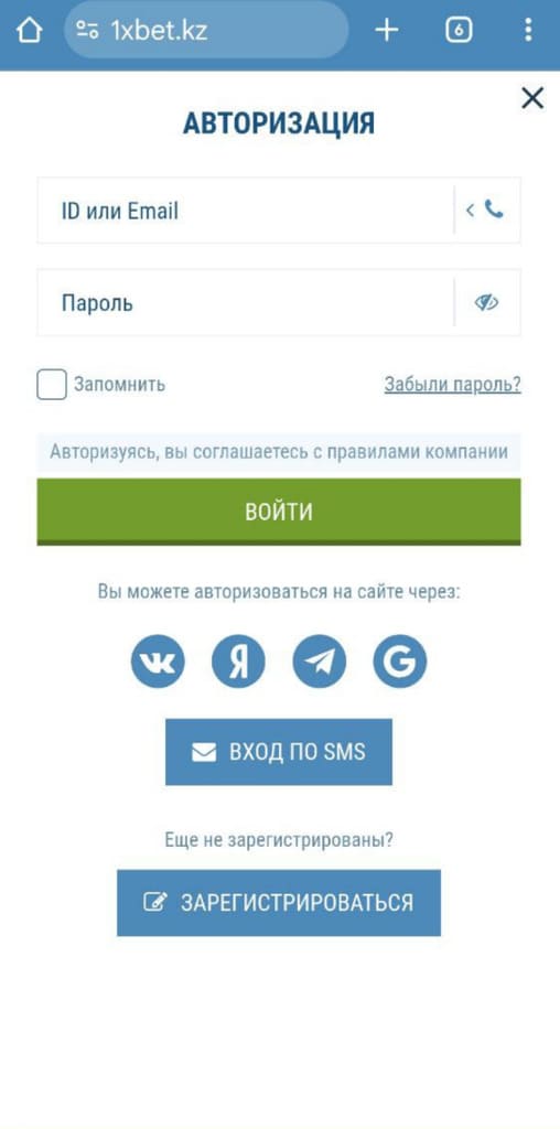 Выберите способ авторизации